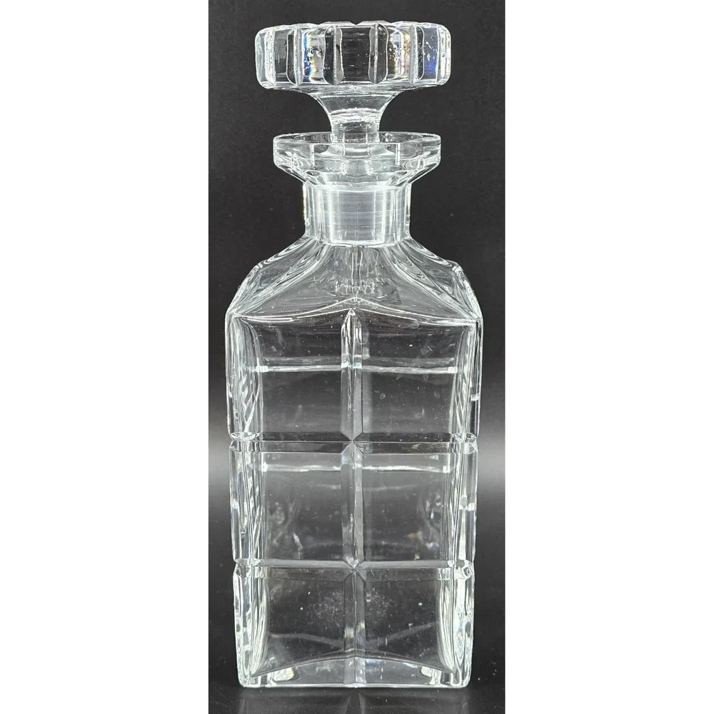 Vintage German Heavy Crystal Whiskey Decanter Square‎ Grids w/ Stopper 3.5x9.5